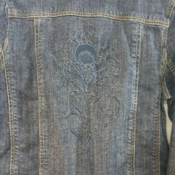Women's Of The Earth Denim Trucker Jacket Dark Wash Button With Pockets Size Lg. - Picture 7 of 8